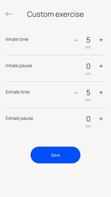 A screenshot of the custom breathing exercise setting in the Moonbird app.