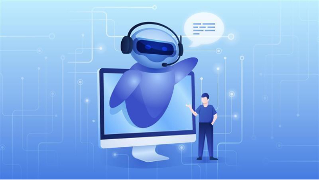 A person standing next to a computer with a robot headphone AI-generated content may be incorrect.